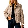 Women’s Puffer Jacket Quilted Lightweight Plaid Lining Padded Coat(Khaki)
