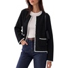 Women’s Tweed Jacket Button Down Contrast Trim Cropped Cardigan(Black)