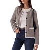 Women’s Tweed Jacket Button Down Contrast Trim Cropped Cardigan(Grey)