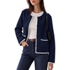 Women’s Tweed Jacket Button Down Contrast Trim Cropped Cardigan(Navy)