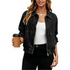 Yeokou Women’s Cropped Zip Up Denim Bomber Jacket Elastic Hem Cuffs Stretch Jean Coat for Casual Daily & Commute(Black)