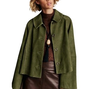 Women Faux Suede Cropped Jacket Fall Outerwear(Green)