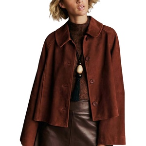 Women Faux Suede Cropped Jacket Fall Outerwear(Rust)