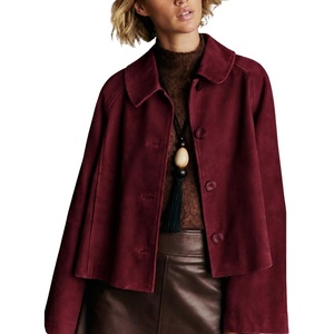 Women Faux Suede Cropped Jacket Fall Outerwear(Winered)