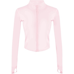 Womens Active Zip Up Running Workout Cropped Bbl Athletic Jacket with Thumb Holes(Pink)