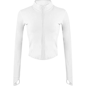 Womens Active Zip Up Running Workout Cropped Bbl Athletic Jacket with Thumb Holes(White)