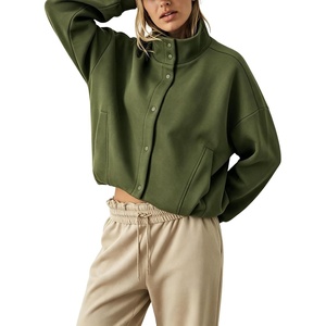 Women’s Bomber Jacket Oversized Windbreaker Funnel Neck Cropped Coat(Armygreen)