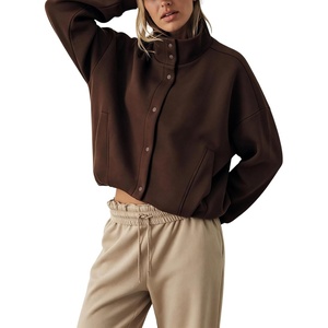 Women’s Bomber Jacket Oversized Windbreaker Funnel Neck Cropped Coat(Brown)