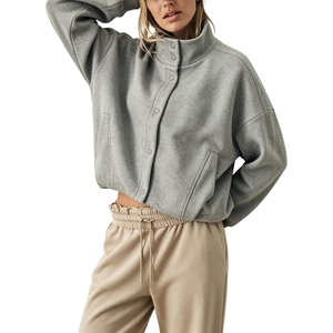 Women’s Bomber Jacket Oversized Windbreaker Funnel Neck Cropped Coat(Grey)
