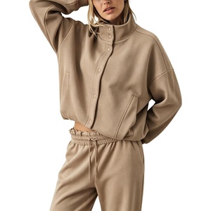 Women’s Bomber Jacket Oversized Windbreaker Funnel Neck Cropped Coat(Khaki)