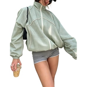 Women’s Mesh Track Jacket Oversized Zip Up Lightweight Coat(Lightgreen)