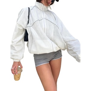 Women’s Mesh Track Jacket Oversized Zip Up Lightweight Coat(White)