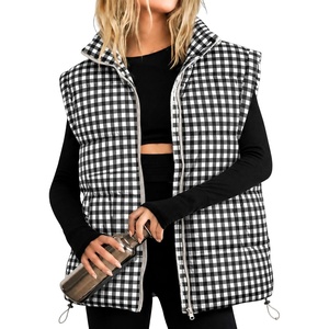 Women’s Oversized Puffer Vest Gingham Sleeveless Paded Gilet Jackets(Black)