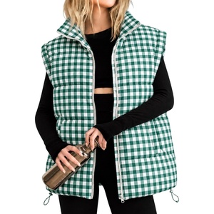 Women’s Oversized Puffer Vest Gingham Sleeveless Paded Gilet Jackets(Green)