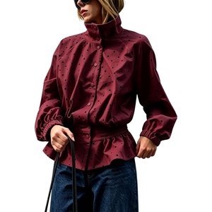 Women’s Polka Dot Casual Funnel Neck Lightweight Jackets(Red)