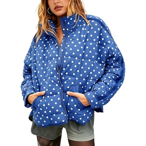 Women’s Polka Dot Puffer Jacket Quilted Zip Up Winter Coat Pockets(Kleinblue)