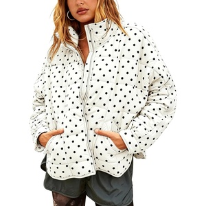 Women’s Polka Dot Puffer Jacket Quilted Zip Up Winter Coat Pockets(White)